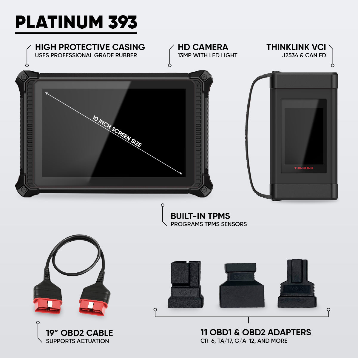 Thinkcar Platinum 393 10-Inch Automotive Diagnostic Scanner - Full System OBD2 Scan Tool with Active Test Functions