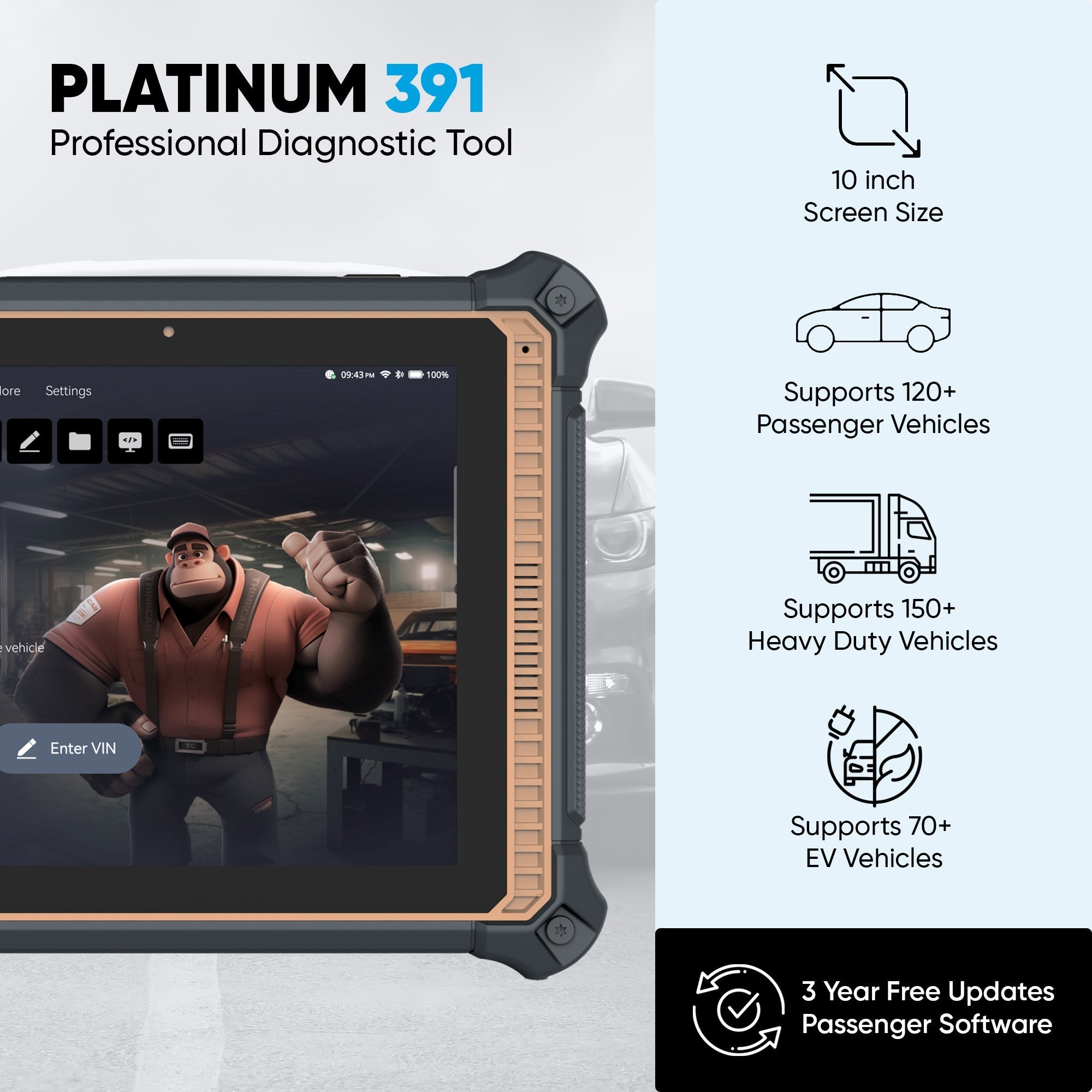 Thinkcar Platinum 391 10-Inch OBD2 Diagnostic Scanner - Full System Scan Tool with Maintenance Reset Functions
